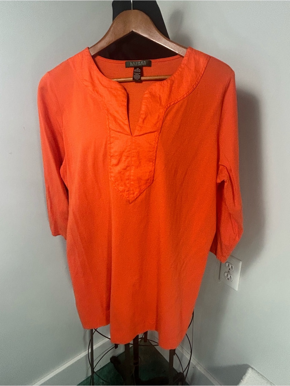 Ralph Lauren Bright Orange Tunic-Style 3/4 Sleeve Shirt 1X